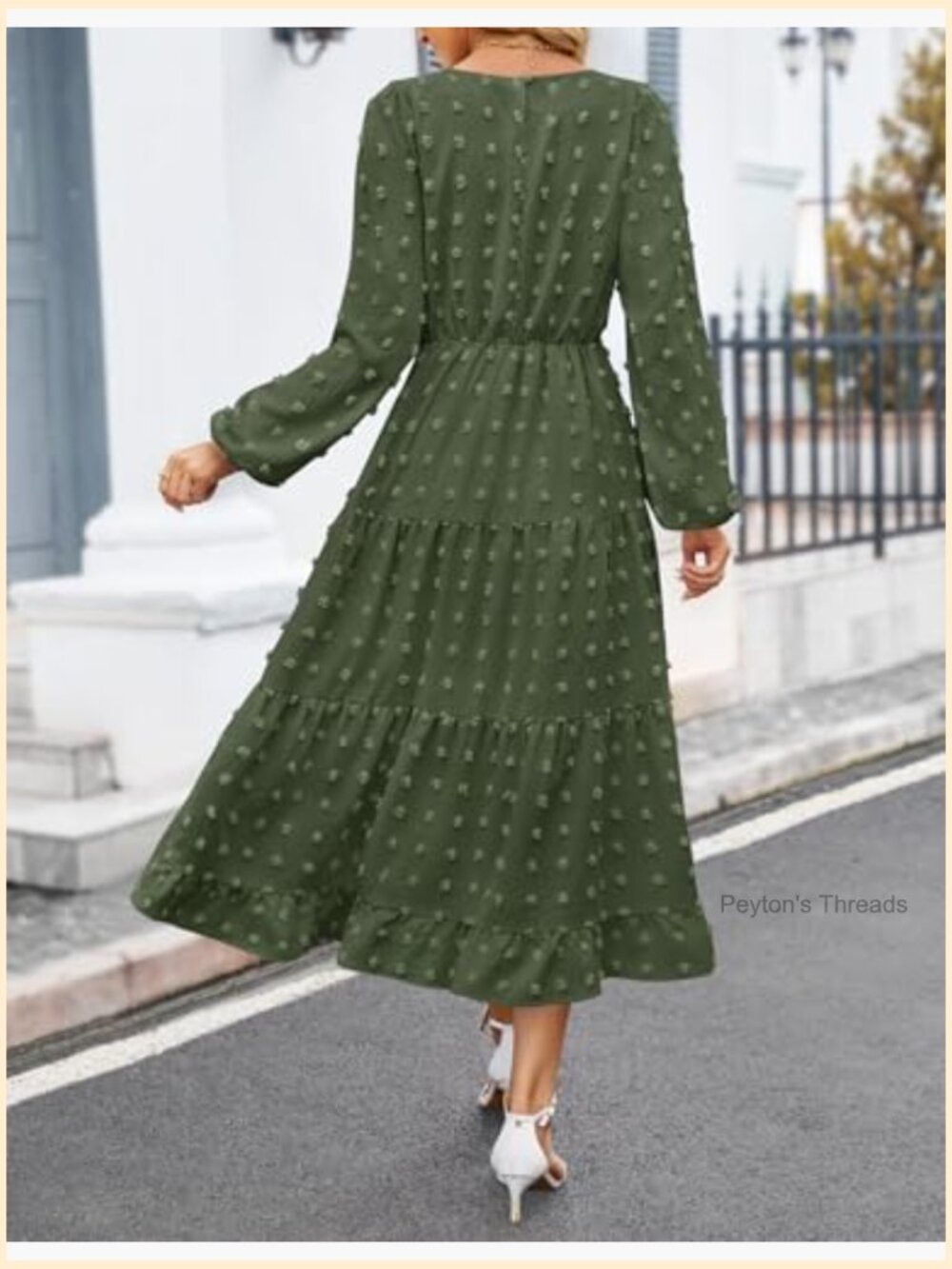 Long Sleeve Swiss Dot Maxi Dress Flowy A-Line Tiered Wedding Guest - Picture 4 of 7